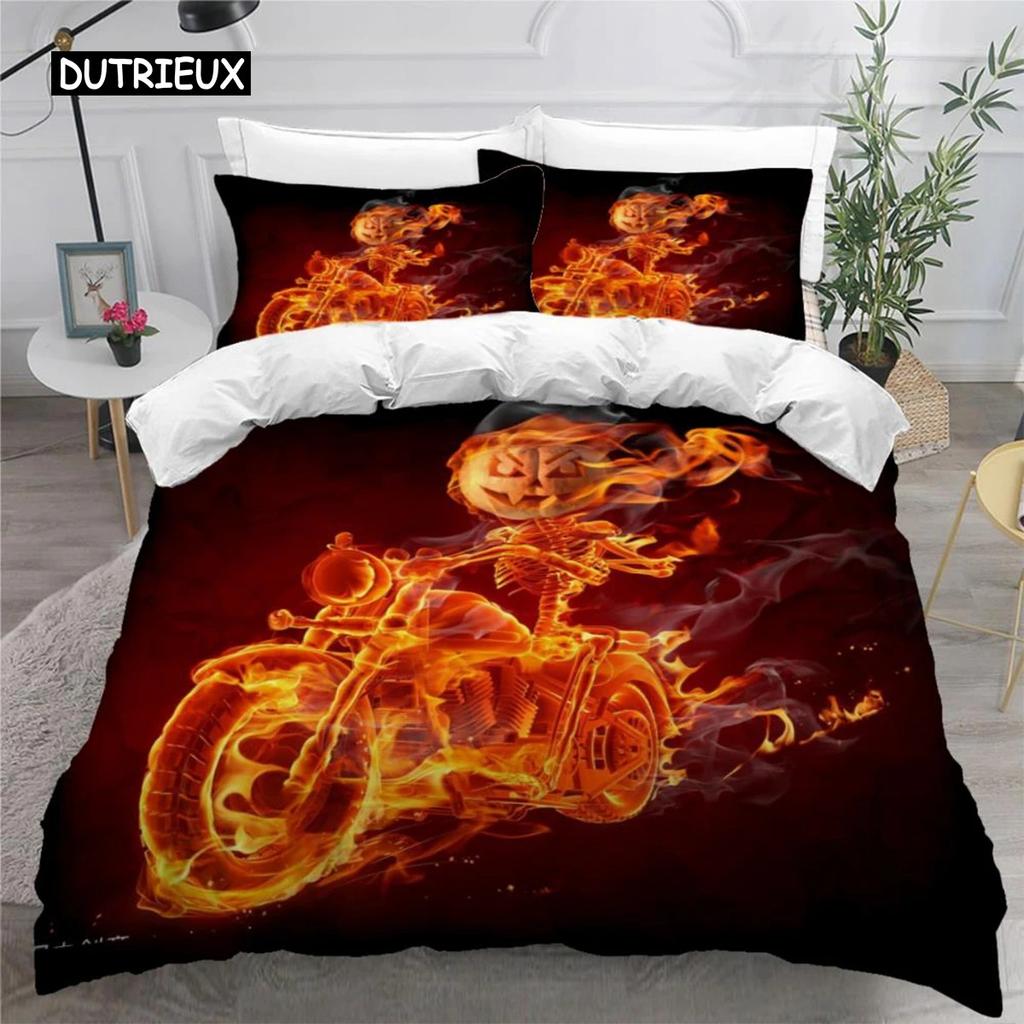 Colorful Flame Duvet Cover 3D Cool Fire Bedding Set for Kids Girls Soft Microfiber Quilt Cover with Zipper Closure