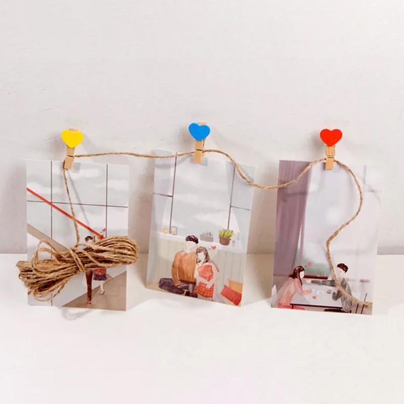 50Pcs Wooden Colored Love Heart Photo Clip Memo Paper Diy Photo Clips Wedding Decoration Postcard Clips Clothespin Home Decor