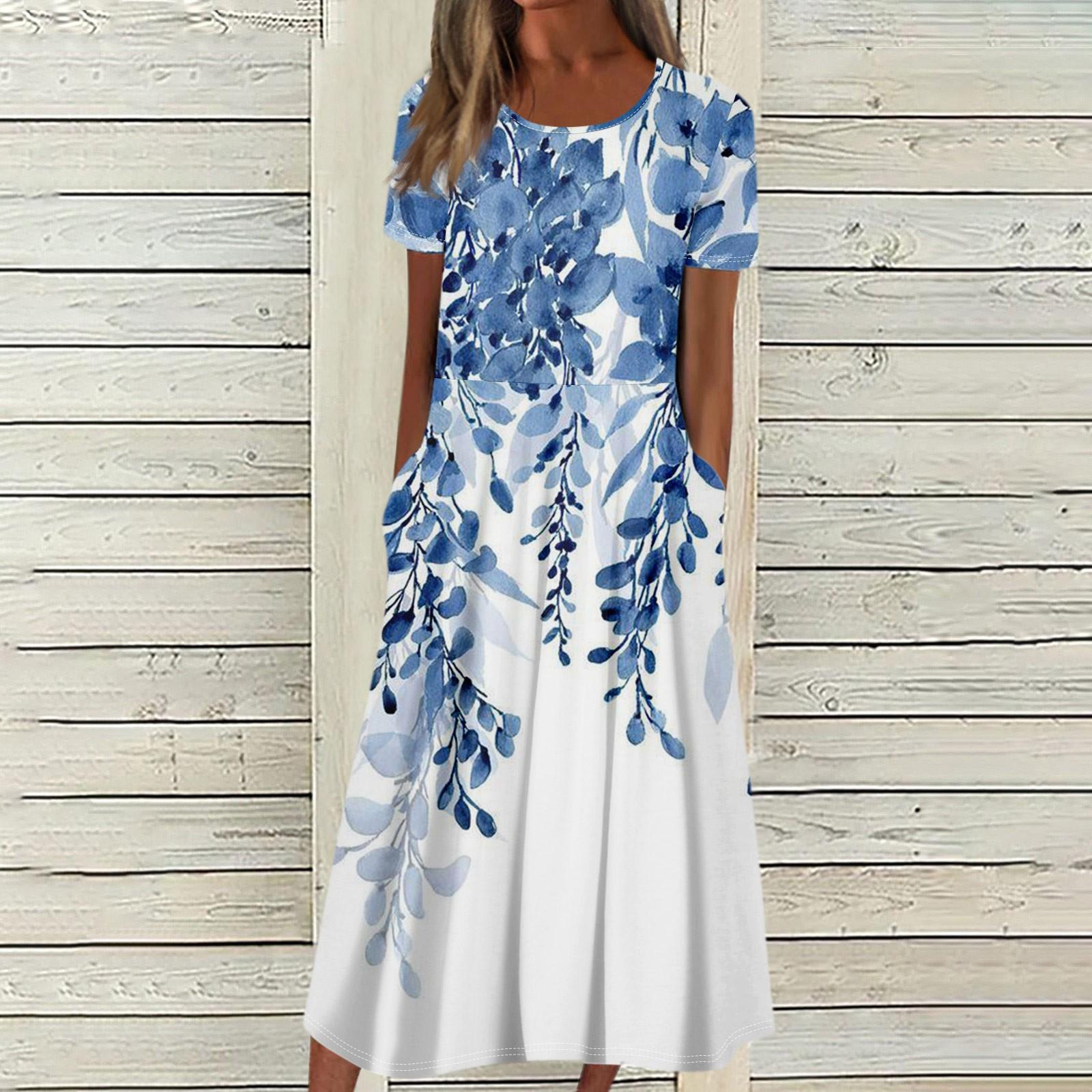 

Женское летнее повседневное модное платье с коротким рукавом и карманом с круглым вырезом L