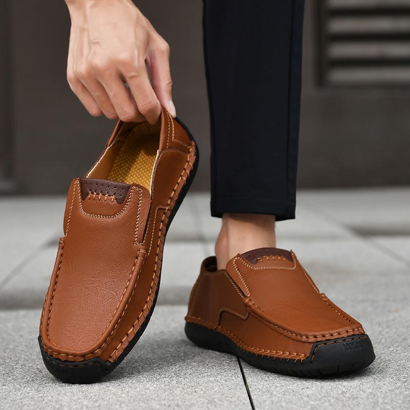 Roman Men Leather Shoes 2025 Handmade Comfortable Men Flat Shoes Loafers Outdoor Hot Sale Walking Shoes Plus 38-48 Fast Shipping