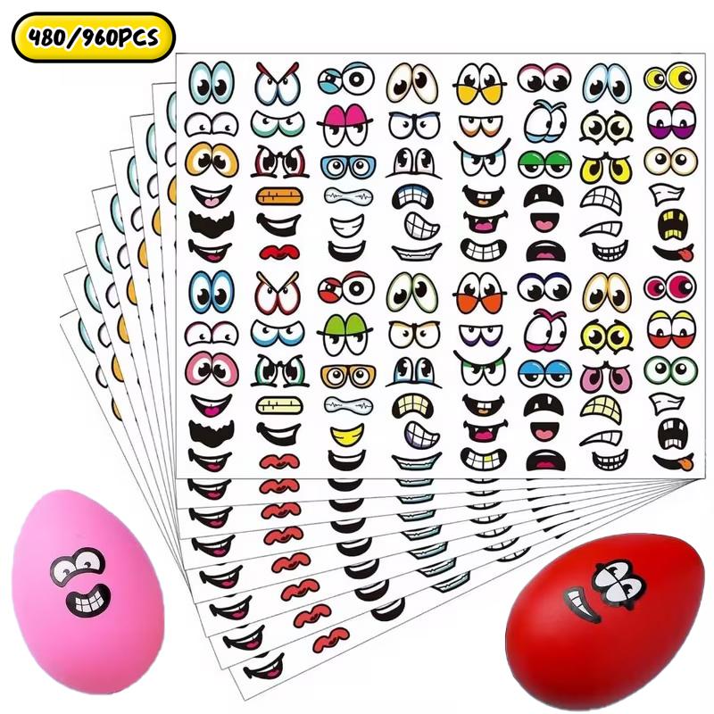 480/960pcs Cartoon Expressions Stickers Self-Adhesive Eyes Mouth Sticker With Playful Faces For Scrapbook DIY Decoration Parties