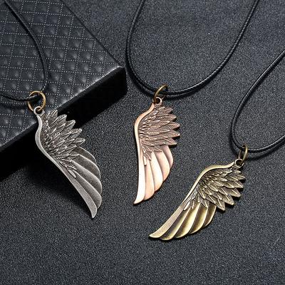 Vintage Angel Wing Pendant Necklace, Simple Alloy Jewelry for Men