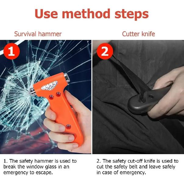 Car Safety Hammer Seatbelt Cutter Auto Emergency Escape Hammer Glass Breaker and Seat Belt Cutter Striking Escape Tool for Car