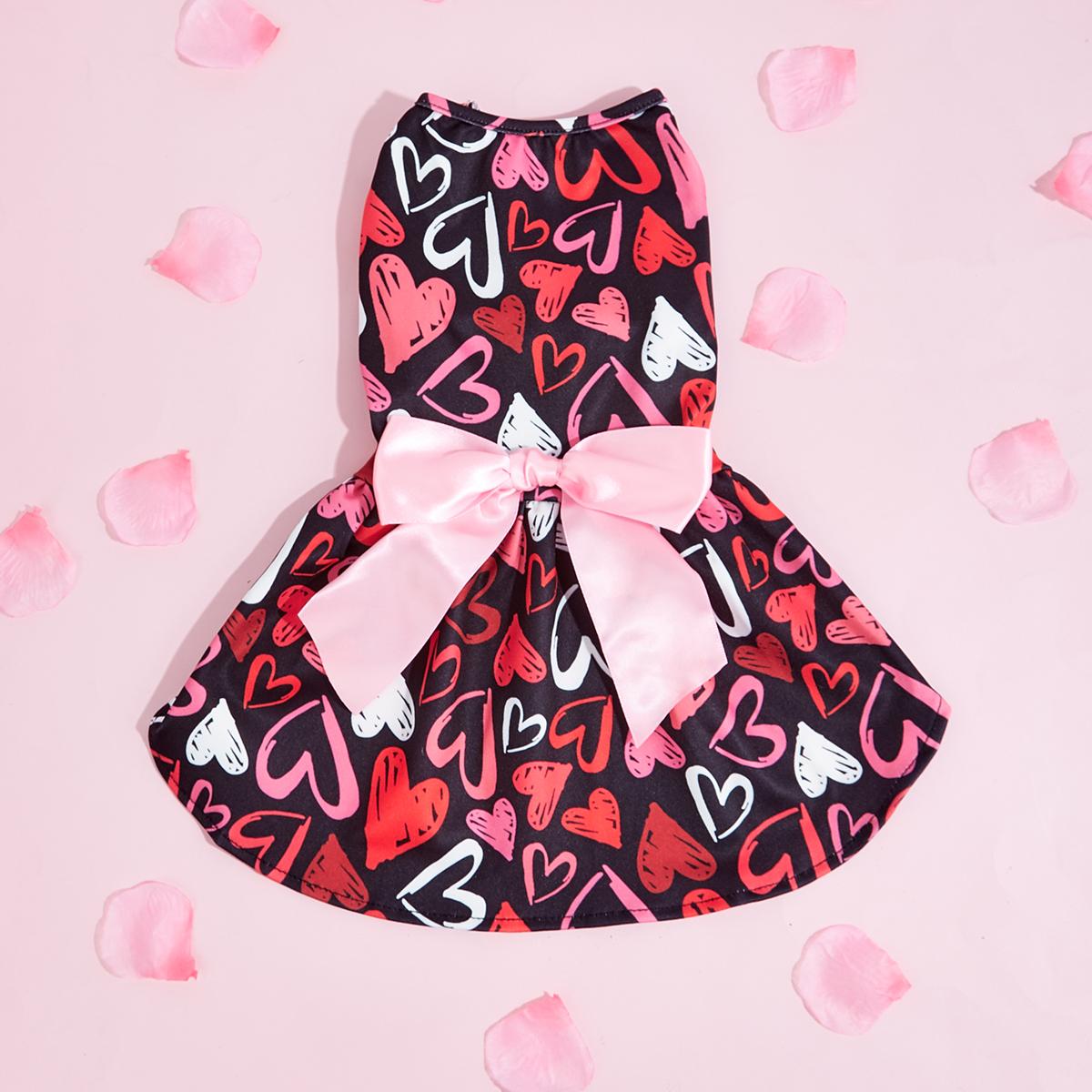 

Dog Hearted Print Dress Spring Dog Clothes for Small Dogs Girl Valentines Puppy Princess Tutu Cute Dog Tulle Dresses Pet Party C XS（old） чорний