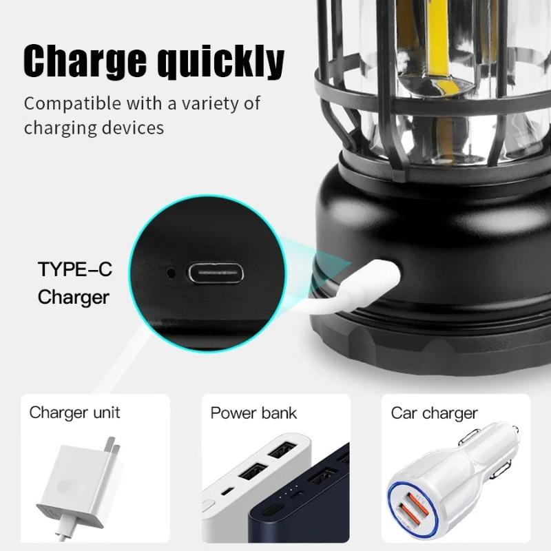 Camping Lamp Outdoor Retro Lantern Torch LED Light Retro Hanging Lamp Rechargeable Portable Campsite Light Tent Emergency Light Christmas Lighting