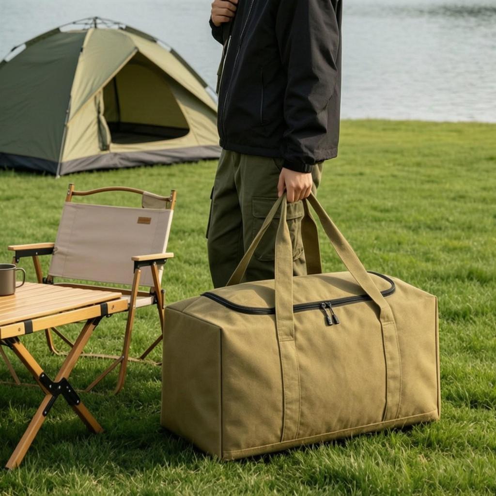 Camping Gear Organizer Spacious Canvas Storage Bag Zippered for Road Trips