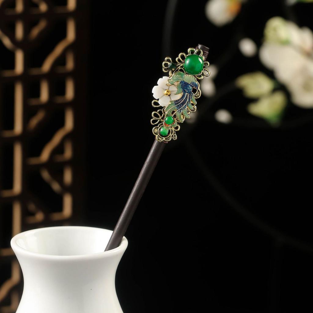 Sandalwood Flower Hairpin Forks Chinese Style Hair Sticks Retro Hanfu Hair Accessories Fairy Cheongsam Hair Bun Jewelry Tiara