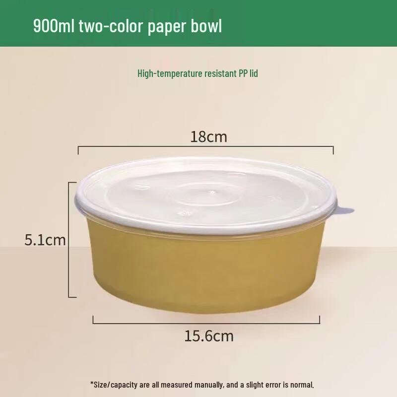 Disposable Kraft Paper Bowls with PP Lids, 900ml, Extra Thick