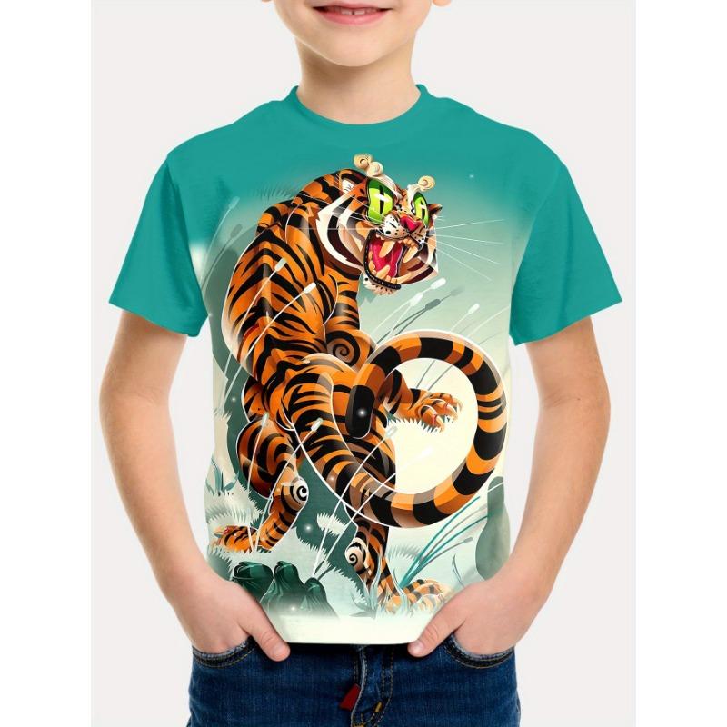 Summer Round Neck 3D Cartoon Pattern Printed T-shirts Fashionable Casual Short Sleeved Children's Boy T-shirts