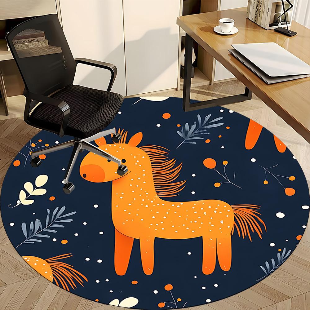 1PC Horse Winter Office Round Area Rug, Mat Suitable ForOffice, Under Office Chairs Bedroom Living Room Home Decor, Room Deco