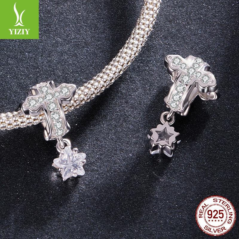 Starlight Cross Silicone Positioning Bead Simple Shining Star S925 Sterling Silver Bead Loose Bead