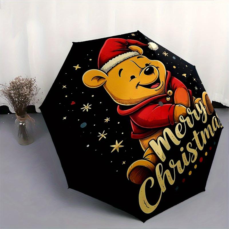 Winnie-the-Pooh, Christmas Automatic Opening and Closing Umbrella - 8 Ribs Portable Folding Umbrella with Plastic Handle, Suitable for Leisu