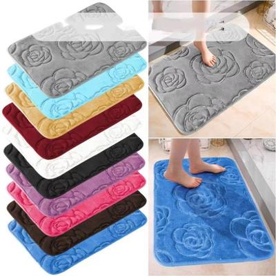 Doormat 1PCS Coral Velvet Flower Rose 3D Floor Mat Non-slip Absorbent and Stain Resistant Bathroom Toilet Entrance Kitchen