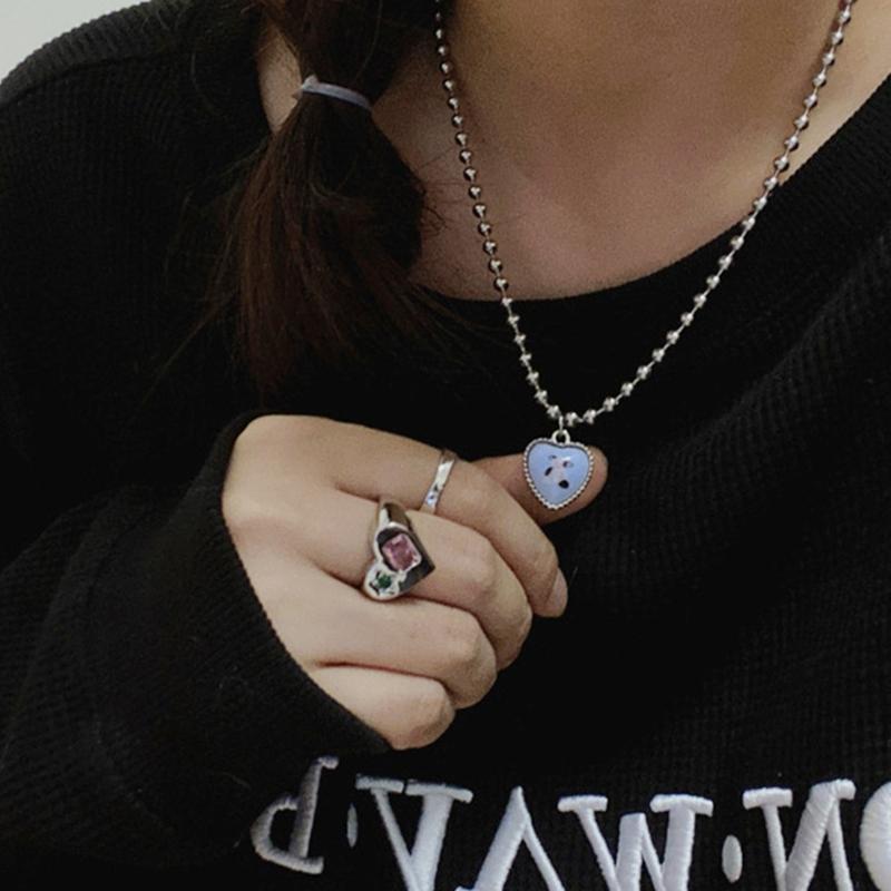 Colorful Butterfly Rabbit Collar Chain Cute Heart Pendant Necklace for Girls Sweet Heart Clavicle Chain Jewelry Women