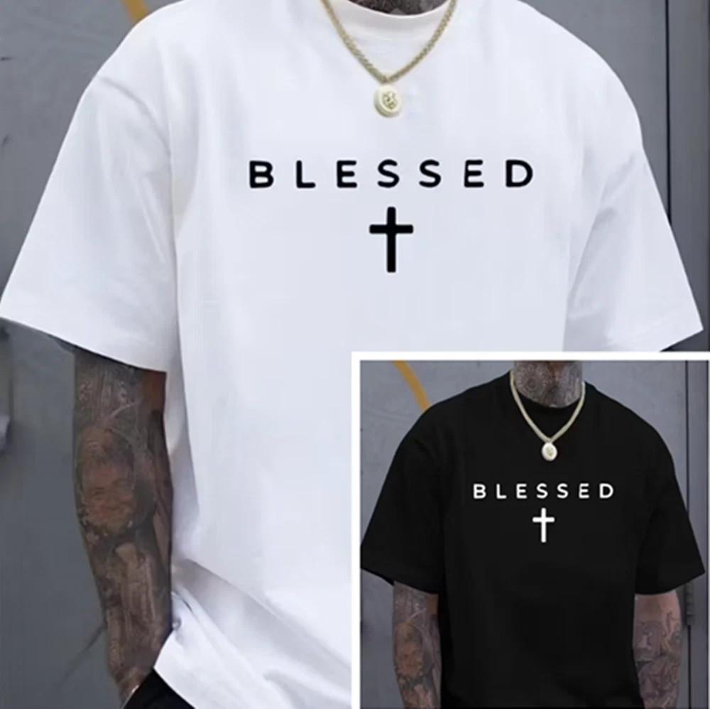 Blessed Cross Print T-shirt Unisex Men s Christian Casual T-Shirt XXL