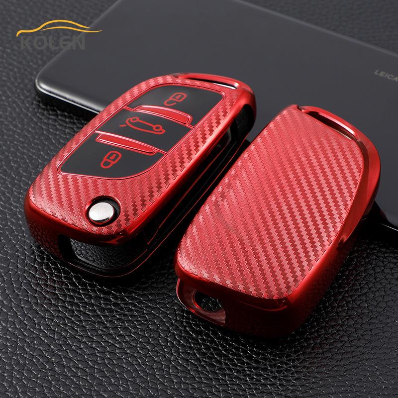 

Carbon Fiber Tpu Car Flip Key Case Cover Shell Fob For Citroen C1 C2 C3 C4 C5 Ds3 Ds4 Ds5 Ds6 For Peugeot 107 207 307 407 308
