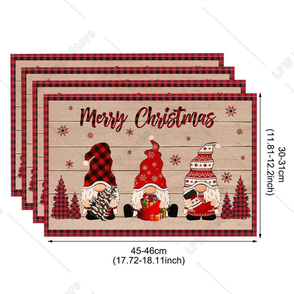 4/6 Pezzi Tovagliette di Lino per Natale Babbo Natale Stampate Decorazioni Natalizie per Casa Cucina 2025 Xmas Navidad Noel Decorazioni Tavola