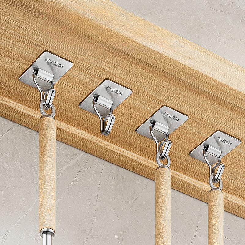 Stainless Steel Hook Kitchen Bedroom Wall Clothes Hook Non Punching Storage No Trace Strong Adhesive Hook Hanging Rack