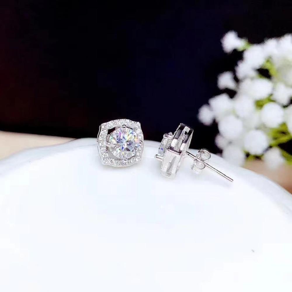 Platinum Plated Princess Cut Moissanite Earrings 50 Points 1 Carat Stud Earrings