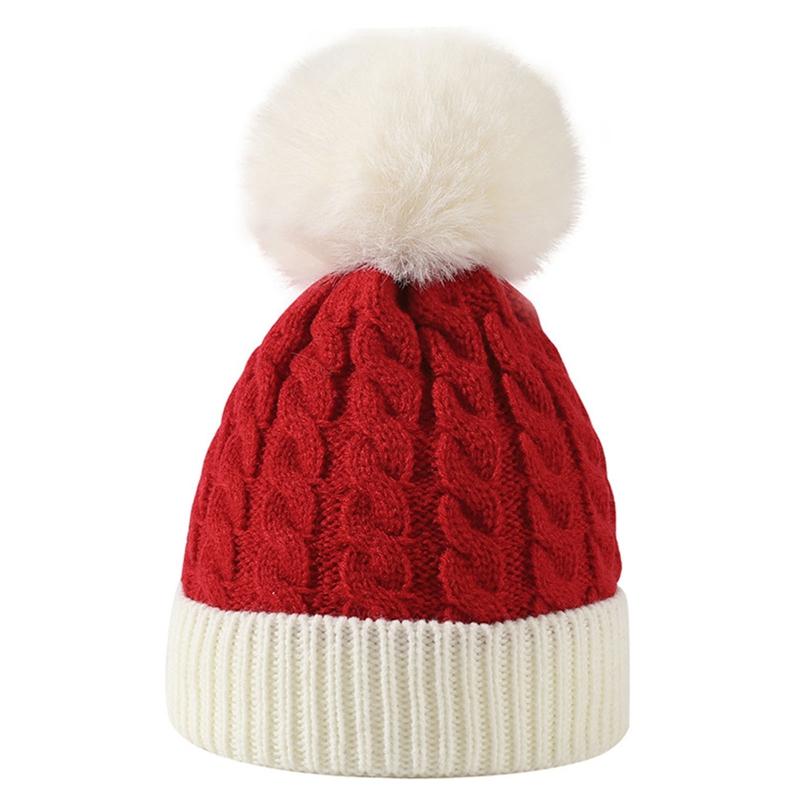Bonnet de Noël mignon en laine pour l'automne et l'hiver, bonnet tricoté chaud avec protection des oreilles et pompon en laine, met en valeur le petit visage, ambiance festive, bonnet bandeau