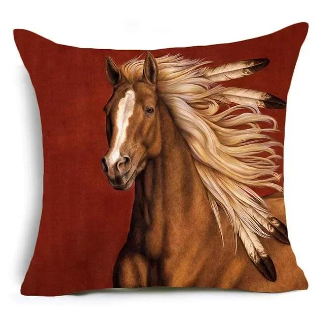 2023 New Horses Cotton Cushion Cover Steed Animal War Horses Home Decorative Pillow Cover for Sofa Car Nordic Pillowcase Vintage