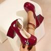 Primavera Verano Retro Correa al Tobillo Suela Gruesa Tacones Altos Punta Redonda Zapatos Mary Jane Casuales para Mujer Boda Novia Tacones Rojos Altos