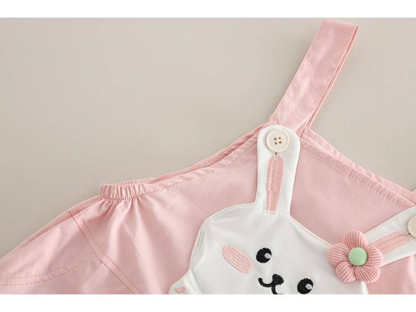 Roztomilý letní set pro holky s králíčkem a proužky: Tričko s krátkým rukávem a overal