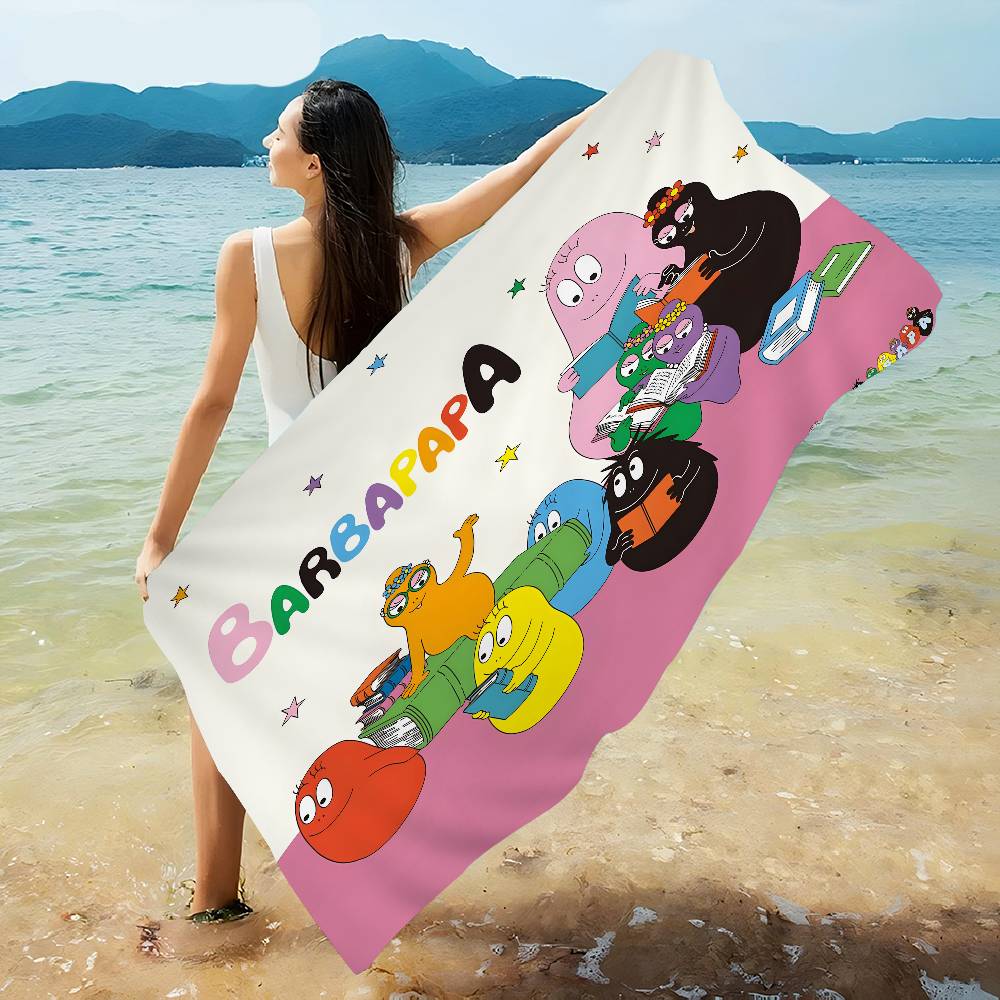 Cute Cartoon Les Barbapapa Microfiber Printed Beach Towel Mountain Climbing Yoga Beach Swimming Running Absorbent Soft Towel