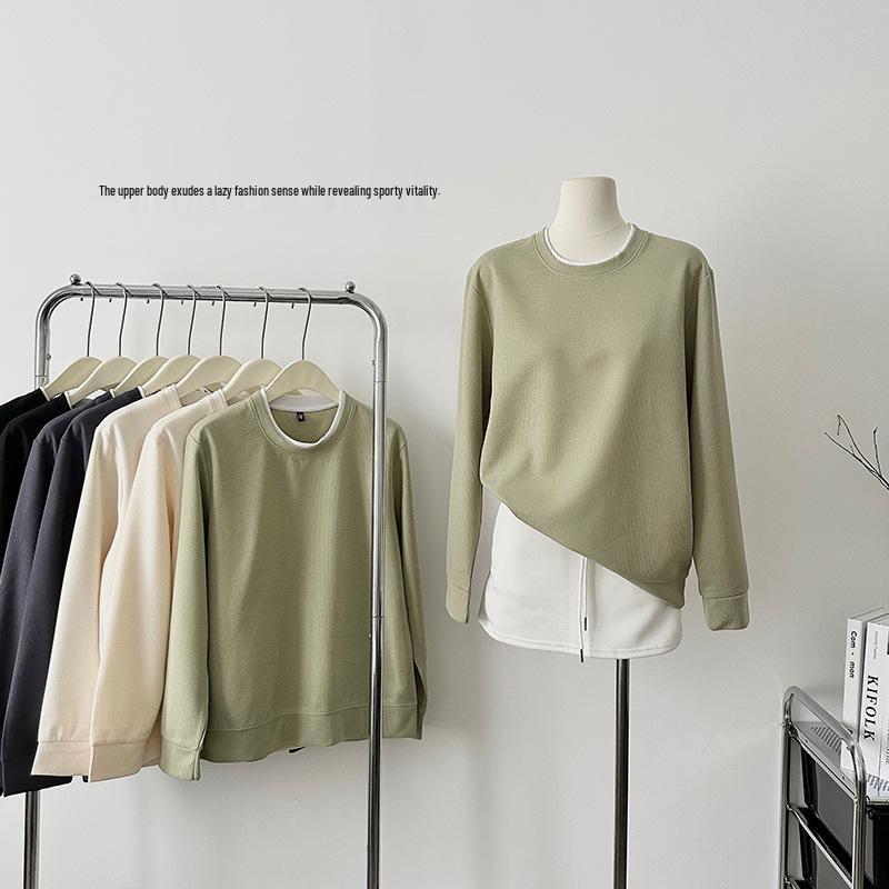 Women's Waffle Knit Hoodie 2023: Korean Style, Trendy Fake Two-Piece, Loose Slimming Fit for Autumn/Winter