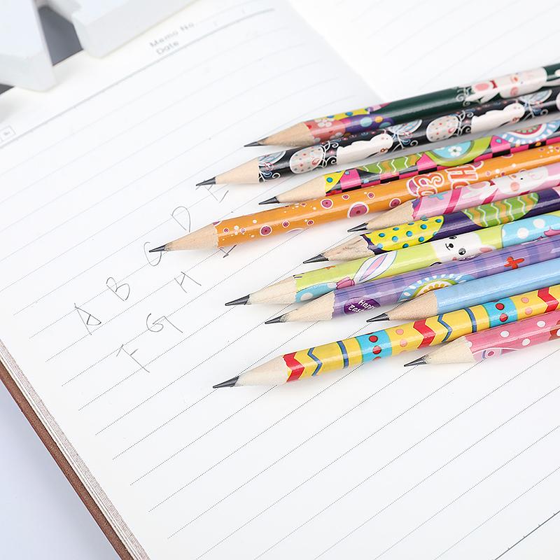 12/24Pcs Easter Wooden Pencils Cartoon Rabbit Egg Writing Pencil Gift Kids Birthday Easter Party Favors Goodie Bag Pinata Filler