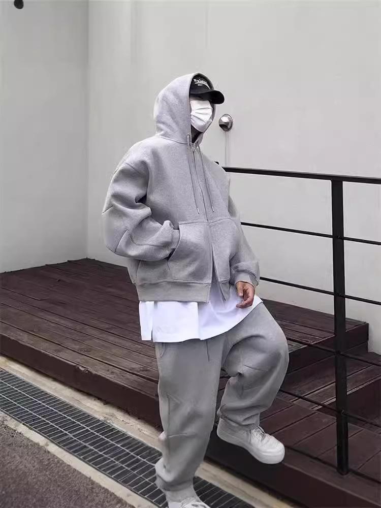 Design Sense Double Zipper Hooded Short Cardigan – High Street Men's Spring/Autumn Jacket