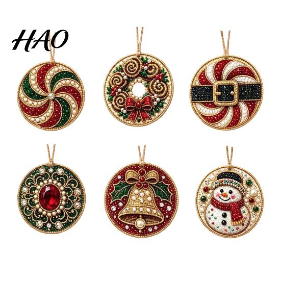 Handcrafted Christmas Tree Decor 6Pcs/Set Ornaments DIY Faux Pearl Art Kit, Hanging Decorations Craft Kit Holiday Gift for Lovers with Round