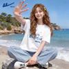 Huili Women's Pure Cotton White Crew Neck T-Shirt
