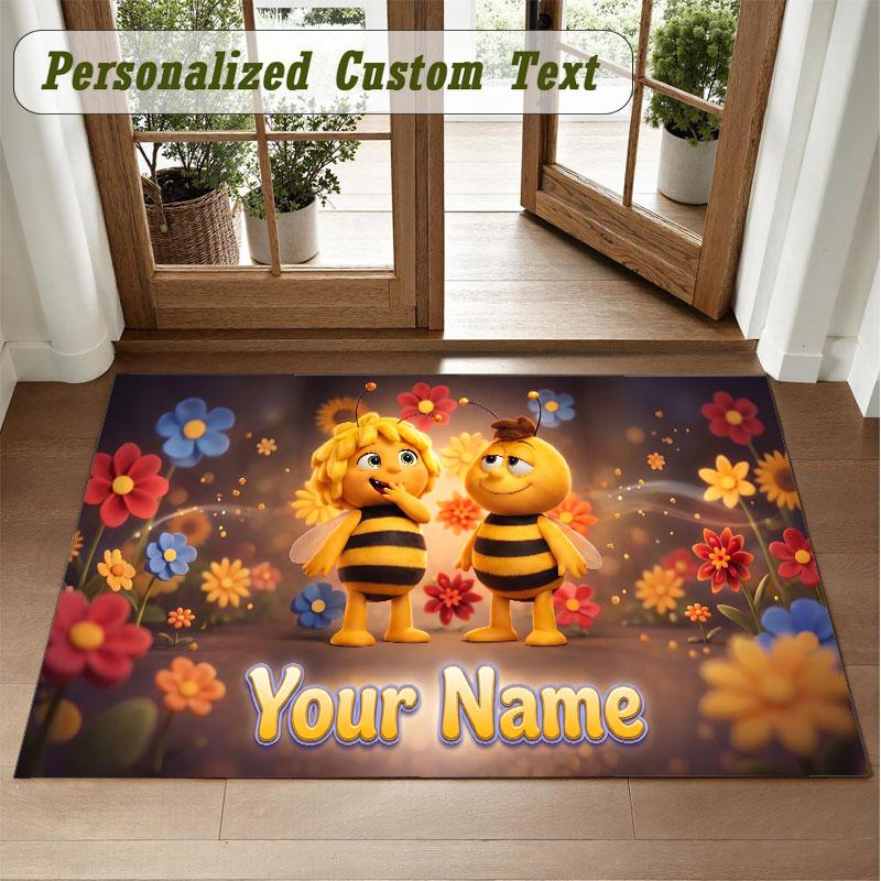 Crystal Velvet Square Rug Custom NameBing Bunny Pattern Non Slip Home Floor Decor Rug