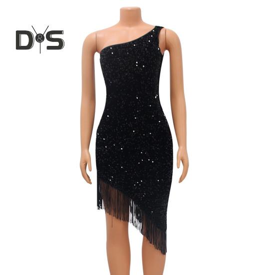 Dam Aftonklänning Sned Toppkant Paljett En Sned Axel Ärmlös Figurnära Party Bröllop Cocktail Klubbkläder Midiklänning