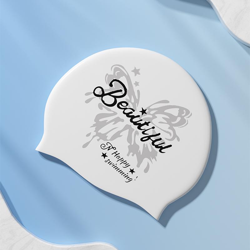 Adult Women'S Extra Large Swim Cap, Long Hair Friendly Comfortable No Tightness Cartoon Cat Silicone Waterproof Swimming Hat