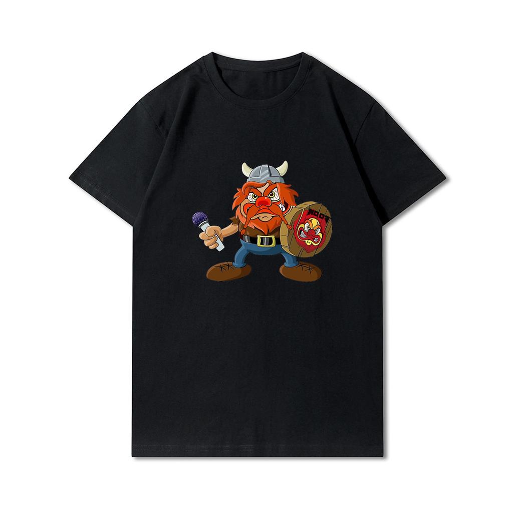 100% Cotton Summer Men T Shirts Viking Vintage Skull Beard with Headphone Printed Casual Top Tees