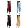 Women's Summer Sleeveless Jumpsuit Button Up Stand Collar Loose One Piece Overalls Casual Wide Leg Long Pants Rompers with Pockets