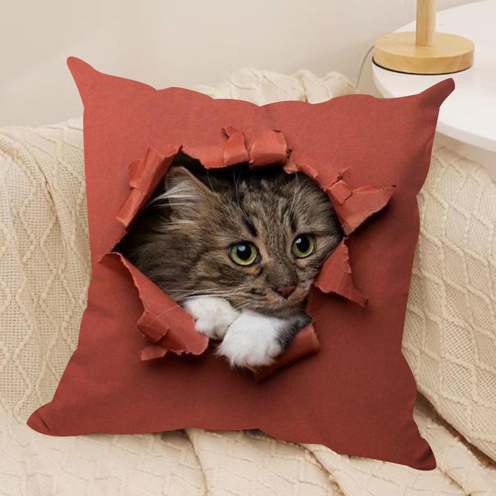 Cute Naughty Cats Dogs Cushion Cover Soft Plush DoubleSided Printed Sofa Pillow Cushion Cover AllSeason Durable Decor Gift