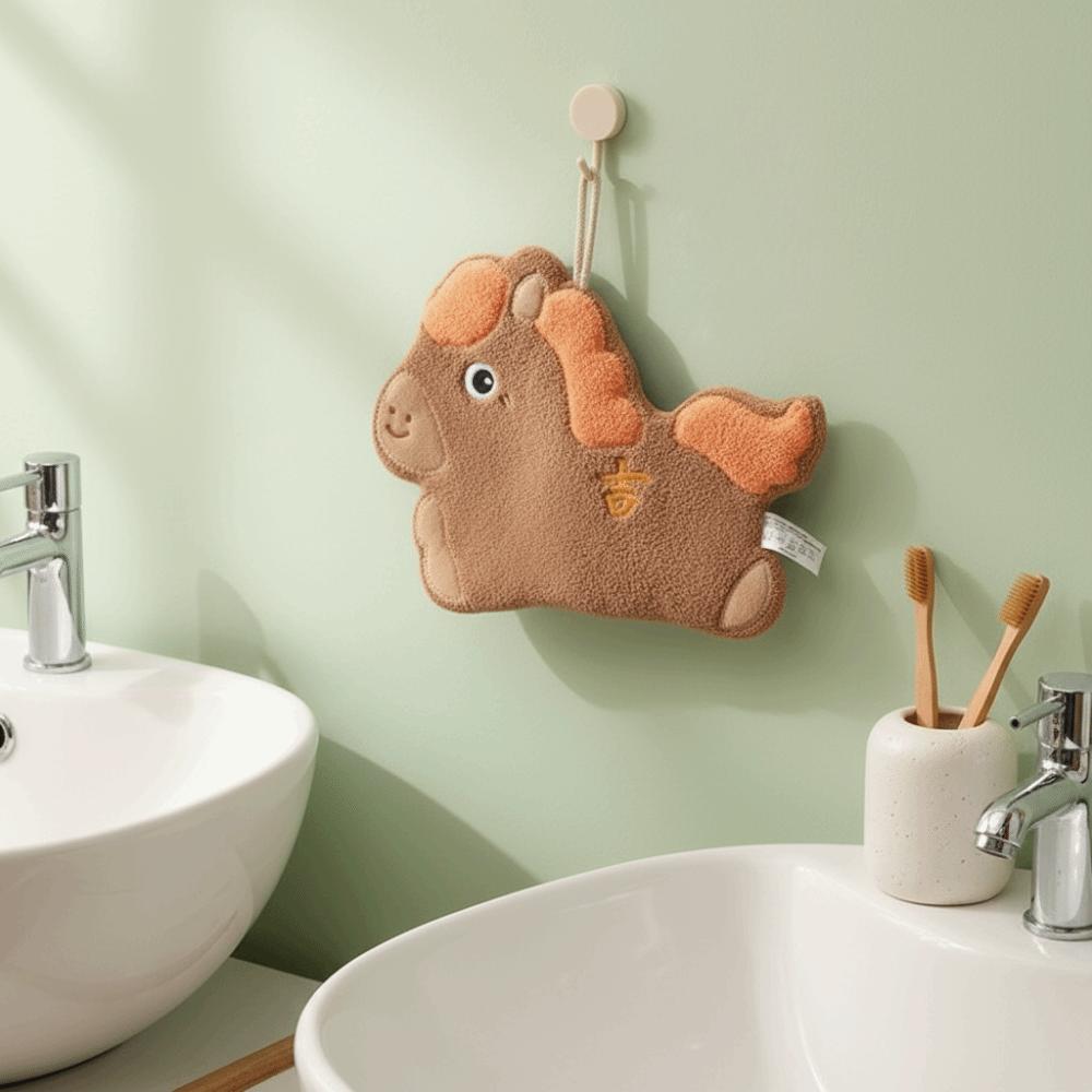Super Absorbent Coral Fleece Towel Hanging Hand-Wiping Towel Lucky Horse Hand Towel  Kitchen