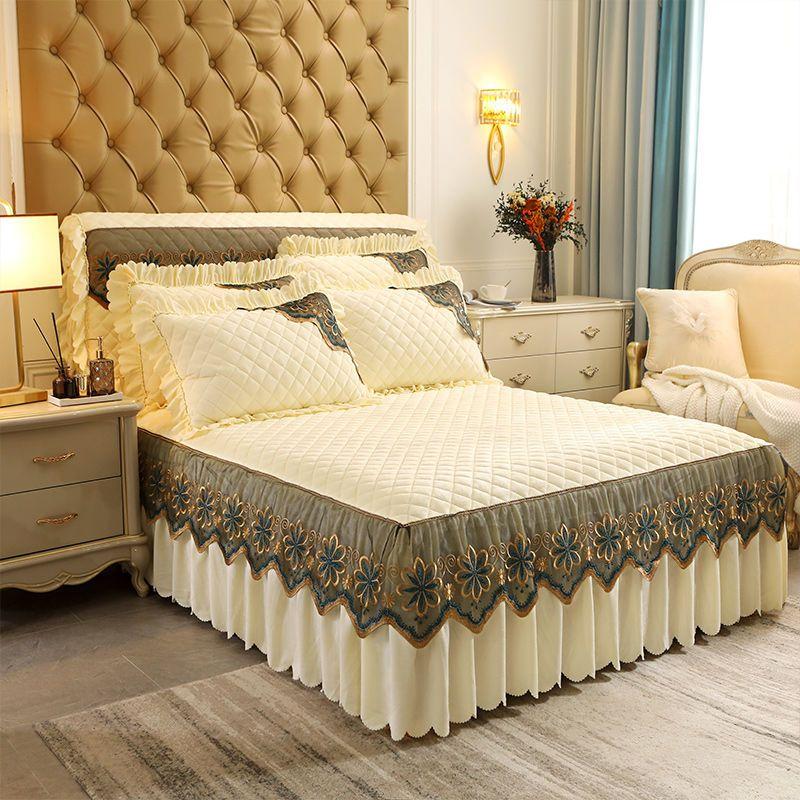 

Роскошное теплое покрывало на кровать, утолщенное хрустальное бархатное кружевное покрывало для кровати, покрывало, постельное белье, королевский размер, вышивка, покрывало на кровать 120*200cm with pillowcase бежевый