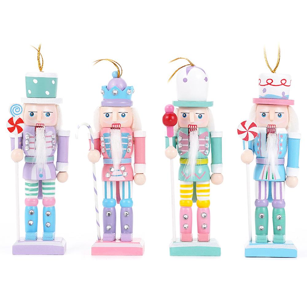 4Pcs Macaron Nutcracker pendant Painted Candy  Puppet Wooden Christmas Ornaments Holiday Party Home Decor Gift Xmas tree pendant