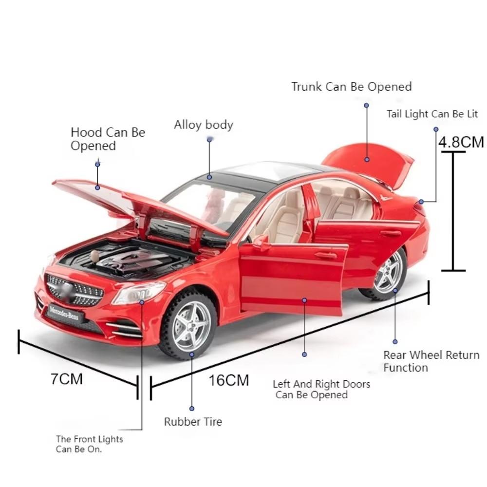 1:32 R8 V10 Plus C260l Alloy Diecast Car Model Toys Sound Light Pull Back Doors Opened Rubber Tires Miniature Vehices Boys Gifts