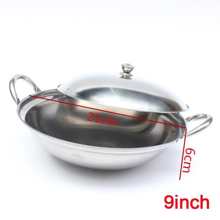 

Сковорода-гриль из нержавеющей стали Индукционная сковорода для жарки Приготовление пищи Утолщенный сухой горшок Деревянная индивидуальная ручка Кухонный инвентарь Двойные уши