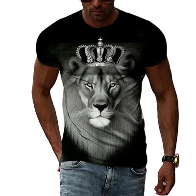 Tricou cu mâneci scurte, cu mâneci scurte, cu design leu creativ de vară, la modă, pentru bărbați, tricou casual hip hop harajuku, cu gât rotund