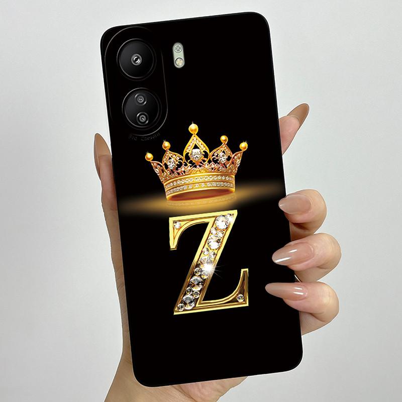 For Xiaomi Redmi 13C 4G Phone Case 13C Crown Initial Letter Silicone Soft Back Cover For Redmi 13C 13 C 4G Poco C65 Coque Capa