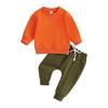 Toddler Boy Fall Clothes 6M 12M 18M 24M 3Y Long Sleeve Round Neck Pullover Elastic Waist Pants 2Pcs Warm Outfit