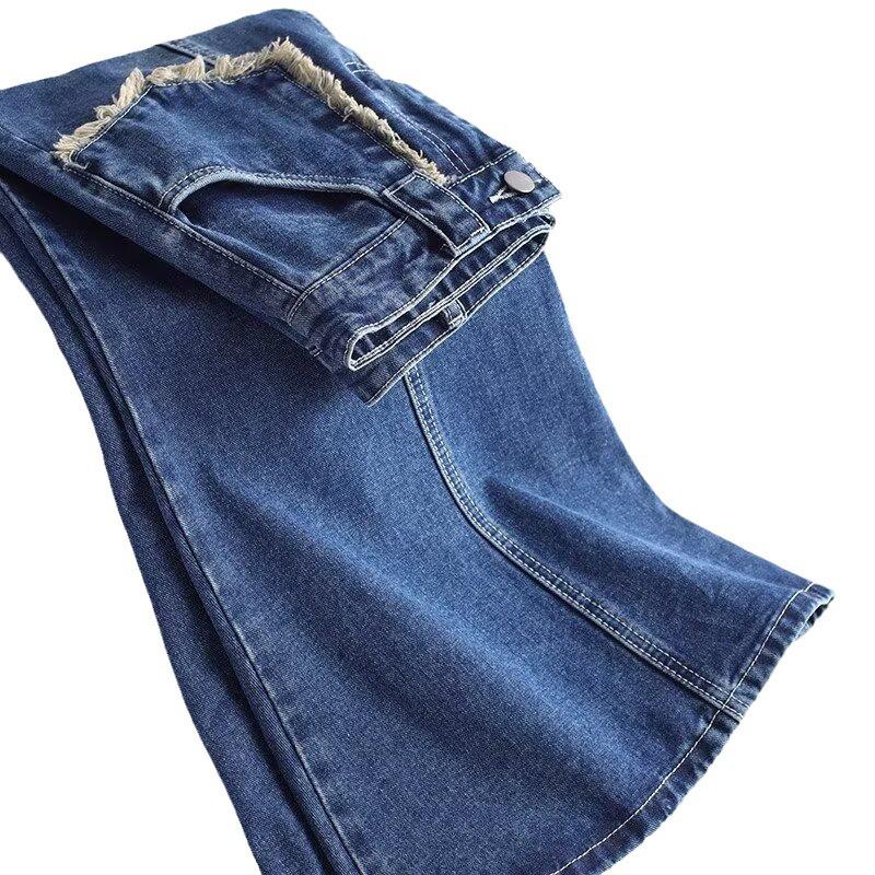 High Waist Tassel Raw Edge Denim A-Line Midi Skirt - Spring 2025 Collection