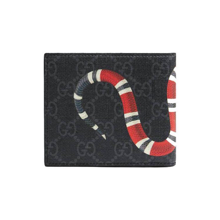 Gucci Coral Snake Print Logo Short Fold Canvas And Leather Wallet Men Wallet Gray Black 451268-K551N-1058