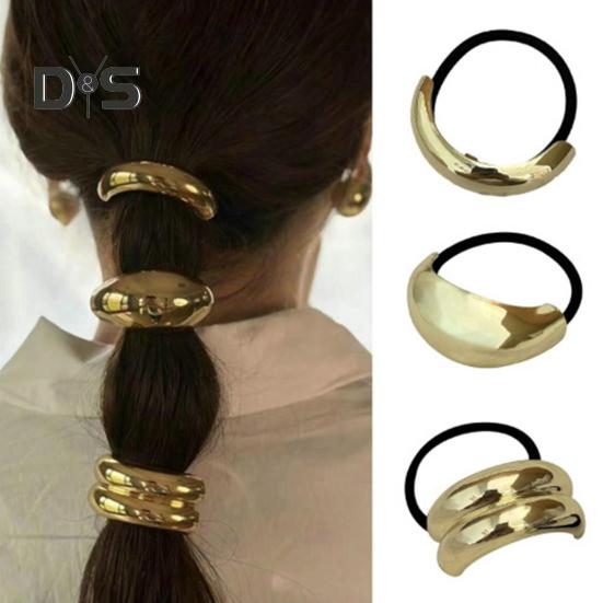 3/4Pcs Hair Rope Golden Metal Decor Hair Tie Cuff High Elasticity Hair Rope Bands Black Hair Accessories Ponytail Holder